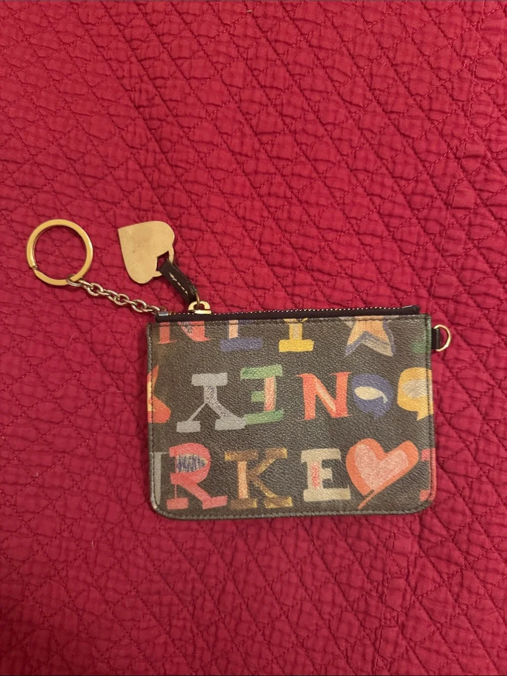 Dooney & Bourke Black Multicolor Heart & Letter Print Wristlet
